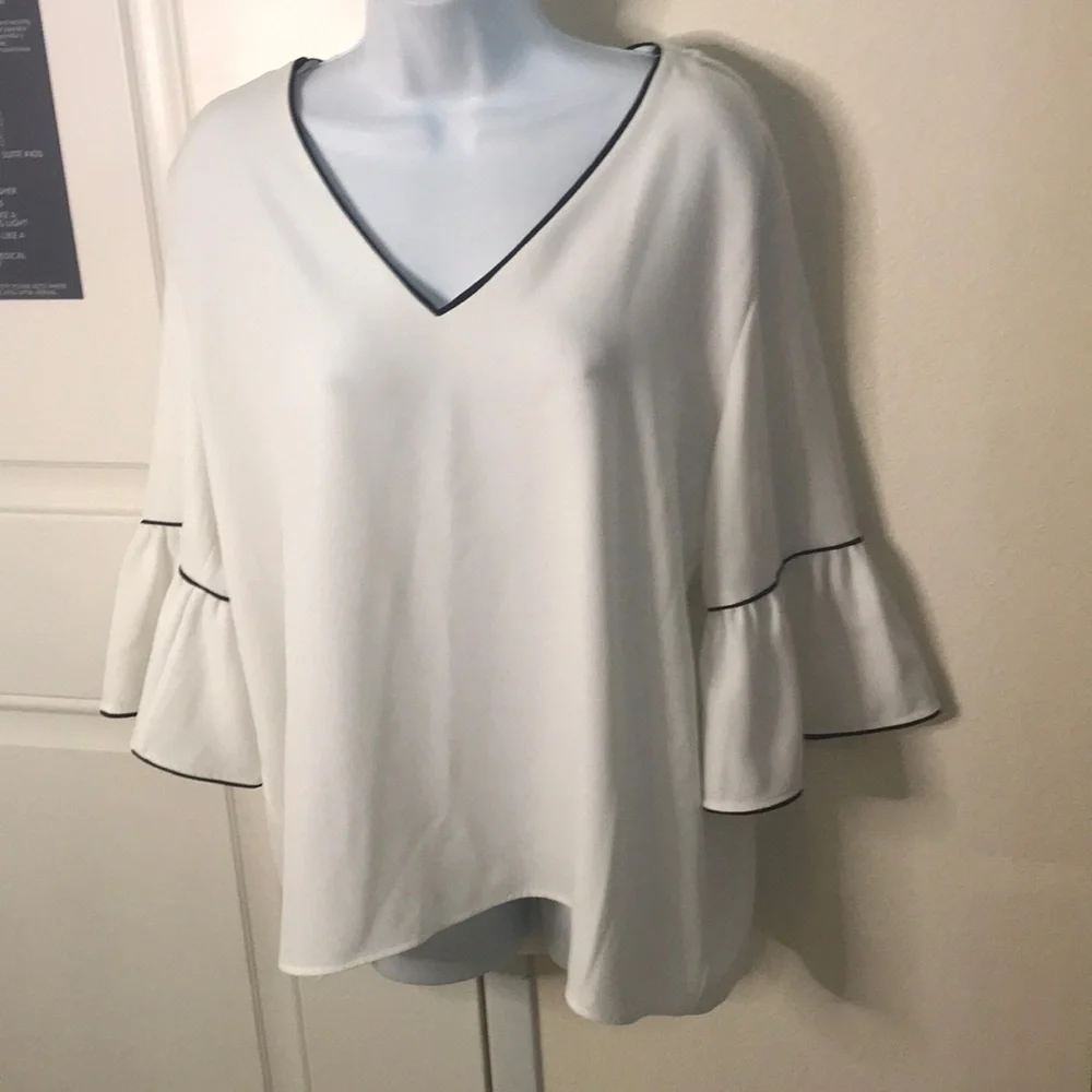 Calvin Klein statement sleeve vneck blouse XL